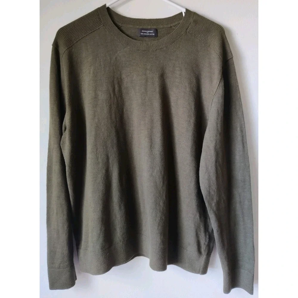 Banana Republic Men's 100% Organic Cotton Slub Sweater‎ Sz XL Green